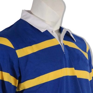 Polo en tricot rayé à manches longues pour homme, bleu et jaune, vêtements décontractés - Product Image 4