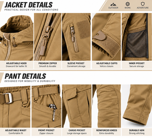 Ensemble veste softshell et pantalon cargo pour homme, idéal pour la randonnée, le trekking, imperméable, coupe-vent, vêtements de travail utilitaires, veste avec poche zippée - Product Image 5