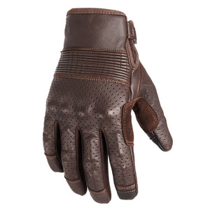 Unisex Brown Leather Racing <b>Gloves</b> Full Finger Breathable Panelled Design Buckle Closure Outdoor Riding Use - Product Image 2