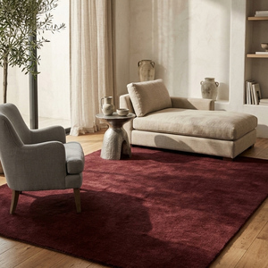 Premium <b>Burgundy</b> Wool Hand Tufted <b>Rug</b> Geometric Pattern Anti-Slip Thick Pile Carpet for Living Room Bedroom Dining Room Modern - Product Image 6