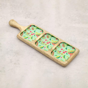 Bandeja Decorativa de Madera Artesanal con Diseño Floral Rústico NE-WT543 de NEHA ENTERPRISES, de Primera Calidad, Ovalada, con Asa - Product Image 4