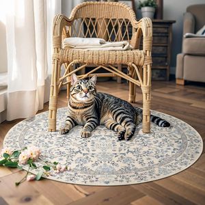 Soft 4ft <b>Round</b> Vintage Floral Area Rug Non-Slip Low Pile Machine Washable <b>Carpet</b> for Bedroom Dining & Living Room - Product Image 4