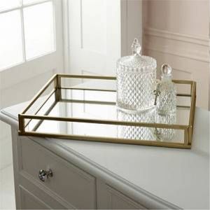 Modern Glass <b>Mirrored</b> Vanity Tray <b>Gold</b> Brass Metal Finish Decorative Trays for Coffee <b>Table</b> Perfume Organizer Serving Platters - Product Image 5
