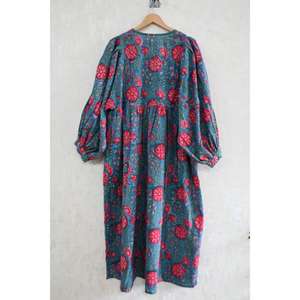 Robe décontractée pour femme en coton, imprimée à la main, style bohème, respirante, lavable, taille naturelle, idéale pour l'été - Product Image 5