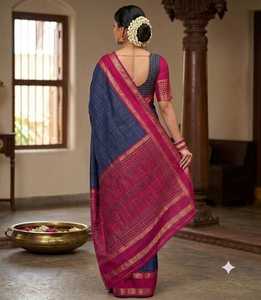 Dola Silk <b>Gap</b> Bentex Border With Chex Weaving & Printed Pallu - Product Image 3