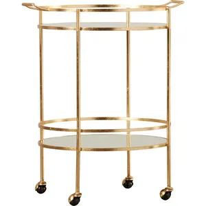 Modern Eco-Friendly Polished Gold Metal Bar Cart Glass Shelves Solid Pattern <b>Serving</b> Plate 30inch Height Rolling Storage <b>Trolley</b> - Product Image 3