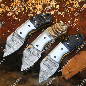 Cuchillo de Camping EDC de Acero de Damasco Hecho a Mano, Hoja Afilada como una Navaja, Mini Cuchillo de Bolsillo con Mango de Cuerno de Carnero y Funda de Cuero, Venta al por Mayor ODM/OEM - Product Image 2