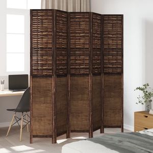Separador de Habitaciones de 5 Paneles de Madera Maciza de Paulownia Marrón Oscuro, Elegante Biombo y Separador - Product Image 3