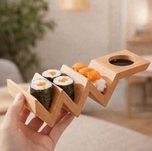 ที่วางซูชิ ทาโก้ ทำจากไม้เนื้อแข็ง เป็นมิตรกับสิ่งแวดล้อม หลายช่องสำหรับวางเทมากิ แฮนด์โรล ถาดเสิร์ฟ จัดแสดงอาหาร สำหรับร้านอาหารญี่ปุ่น - Product Image 2
