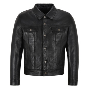 Custom 100% Genuine Soft Nappa Leather <b>Men</b>’s <b>Jacket</b> Tailored Fit Custom Logo Private Label OEM Wholesale Casual Trucker Style - Product Image 1