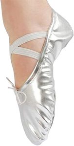 Ballet Dance Shoes Split Sole Slipper <b>Flats</b> Ballet Dance Silver Leather Shoes for Girl Kid Women - Product Image 6