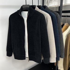 Veste en tricot tendance à col montant, fermeture éclair, design minimaliste, couleur unie, vêtements en tricot pour hommes - Product Image 5