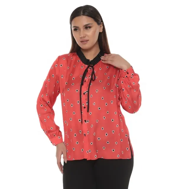 Plus Size Red Blouse Satin digital Printed Women Casual Chic Elegant Clothing Western Style Tops European Clothing Best Quality