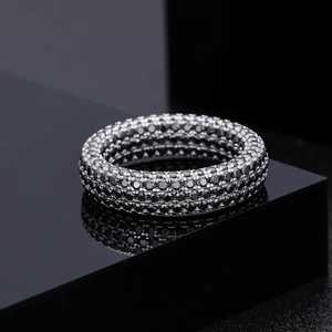 Anillo de eternidad completo con diamantes negros redondos de moissanita para unisex, plata fina 925 original, regalo sorpresa de boda para enamorados - Product Image 3