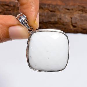 Pendentif en forme de coussin, pierre précieuse corail blanc, fait main, argent sterling 925, bijou de créateur, cadeau pour elle - Product Image 6