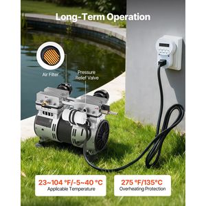 Aeratore per laghetto con compressore d'aria da 1 HP, 6.7CFM, per laghetti fino a 3 acri, protezione da surriscaldamento con valvola anti-riflusso 74 - Product Image 5