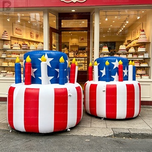 Gâteau d'<span class=keywords><strong>anniversaire</strong></span> géant gonflable avec drapeau américain de 3m x 4m, avec lumières LED, logo personnalisé, modèle de gâteau patriotique pour la publicité/décoration du 4 juillet - Product Image 1