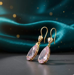 Pendientes de Plata de Ley 925 con Baño de Oro de 18K y Circonitas, con Gema de Pera Rosa, Diseño de Diseñador, 6 Pulgadas, Regalo para Ella - Product Image 4