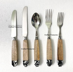 Wooden & Marble Handle <b>Flatware</b> <b>Set</b> With Stainless Steel Knife Fork And Spoon High Mirror Polish Durable Cutlery for <b>Set</b> - Product Image 1