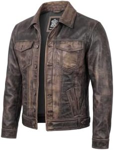Chaqueta de Motociclista de Cuero Vacuno para Hombre, Talla Grande, Cuello Alto, Cierre de Cremallera, Acabado Lavado, Corte Regular, Impermeable, para Invierno - Product Image 3