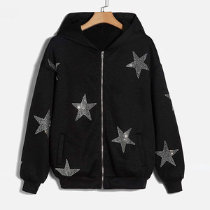Professional Rhinestone Zipper Hoodies Soft Cotton Full Zip Fashion Clothing Wholesale OEM Supplier - Product Image 1