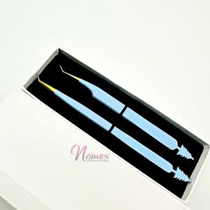 Pince à cils mince à long volume poudre bleu ciel enduite d'une pince à épiler de levage de cils plaquée or au prix de gros - Product Image 6