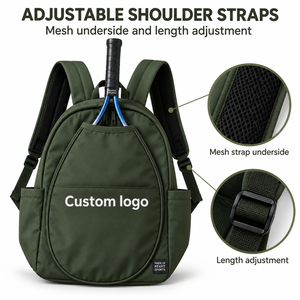 Sac à dos personnalisé vert olive pour raquette de squash avec poche avant, porte-accessoires latéraux, fermeture à double zip et bretelles rembourrées - Product Image 5