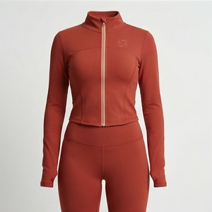 Women Piece Workout Set Full Zip Cropped Sports <b>Jacket</b> High Waisted Leggings Gym <b>Yoga</b> Fitness Activewear Athletic Suit - Product Image 1