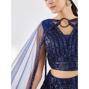 Belle fête en filet à paillettes bleu Lehenga Choli avec Dupatta - Product Image 4