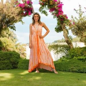 Colección de verano Elegante Tie-Dye Long Maxi Dress Mangas Elegante Beach Look Spaghetti Strips Sweet Sun Style Precios al por mayor - Product Image 1