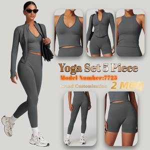 Conjunto de Yoga de 3 Piezas Personalizado, Sin Costuras, de Secado Rápido, Ajustado, Antichoque, de Cintura Media, para Mujer, para Fitness al Aire Libre, Color Sólido en la Parte Delantera - Product Image 2