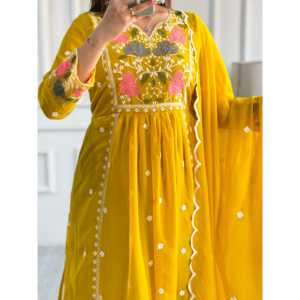 Beautiful <b>Indian</b> & <b>Pakistani</b> <b>Clothing</b> Elegant Party Wear Top Bottom Dupatta Set - Product Image 4