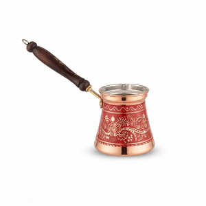 Cafetera turca de cobre esmaltado con rubí, estilo vintage, Cezve, Ibrik árabe, Briki griega, calentador de leche para estufa con mango de madera - Product Image 1