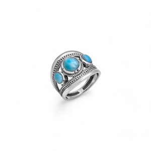 Anillo de Plata de Ley 925 con Larimar, Gema Azul Océano Natural, Joyería Hecha a Mano, Regalo para Mujer - Product Image 2