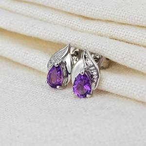 <b>Amethyst</b> <b>Stud</b> <b>Earrings</b> Sterling Silver February Birthstone Gemstone Jewelry For Women - Product Image 3