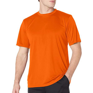 T-shirt à manches courtes pour homme, orange, 100% polyester, séchage rapide, coupe classique, vêtements décontractés, col rond, couleur unie, jersey tricoté, décontracté - Product Image 1
