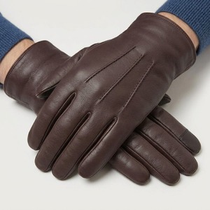 Mens Four Seasons PU Leather Plain Wrist-Length Warm <b>Thermal</b> Touchscreen Driving Gloves with <b>Wool</b> Lining - Product Image 5