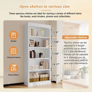 Libreria in Legno a 5 Ripiani Regolabili, Alta 212 cm, Organizzatore per CD, Libri e Film, Arredamento per la Casa - Product Image 4