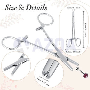Kit de 4 outils et pinces de piercing corporel en acier inoxydable avec support à boule fendu pour septum et pinces hémostatiques - Product Image 4