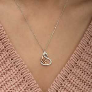 14k Gold Diamond Pendant Necklace for Women Rhodium Plated Swan Design Casual DANTA - Product Image 2