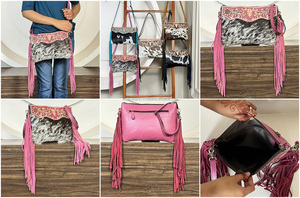 Nuevo Bolso de Cuero Genuino de Vaca con Flecos, Diseño Floral y de Toro, Hecho a Mano, de Primera Calidad, para Mujer - Product Image 3