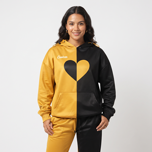 Casual Women's Oversized <b>Polyester</b> <b>Hoodie</b> Heart Graphic Color Block Long Sleeve Kangaroo Pocket Sweatshirt Custom - Product Image 1