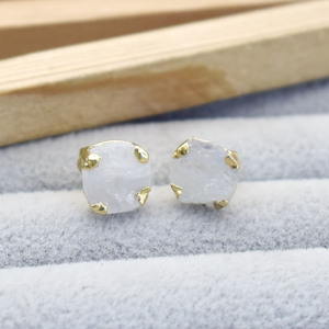 Moonstone Gemstone <b>Stud</b> <b>Earring</b> Gold Plated Prong <b>Set</b> Handmade Birthstone Jewelry Gift For Her - Product Image 2