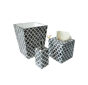 Handicraft Mother of Pearl Bathroom Accessory Set Charcoal Black MOP Bathroom Sets Custom Luxury Home Accessories Supplier - Product Image 1