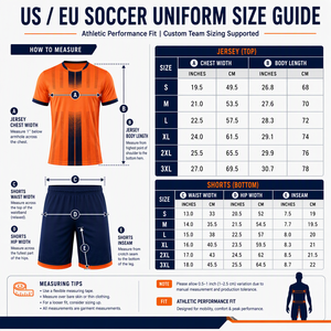 Ensemble d'uniformes de football personnalisés en polyester sublimé 220 GSM pour hommes, orange et bleu marine, respirant, vente en gros - Product Image 6