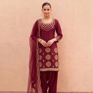 Heavy Britaline Soft Silk Elegant <b>Top</b> Bottom Set With Real Mirror Embroidery <b>Net</b> Dupatta Ready To Wear Suit By Royal Export - Product Image 2