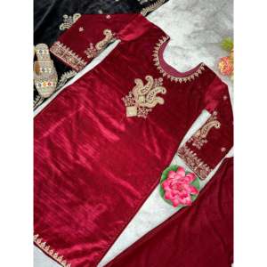 Hermosa parte superior inferior de terciopelo y Dupatta Set XL Tamaño para un aspecto de fiesta - Product Image 4