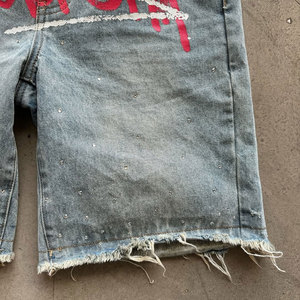 Pantalones Cortos de Mezclilla para Hombre, Estilo Cargo, Cintura Alta, Doble Cintura, con Diamantes Bordados en las Rodillas, Personalizados - Product Image 3