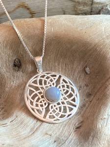 Pendentif artisanal en agate bleue naturelle, style vintage, plaqué or/argent, pour fiançailles, femmes et hommes - Product Image 4