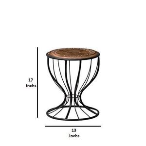 Table d'appoint ronde moderne en bois et fer, finition vieillie, structure métallique, auto-adhésive, durable, pour salon et chambre à coucher - Product Image 2